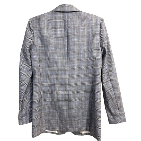 Tibi Blazer Cooper Oversized Cutout Prince Wales Checked Wool Silk Gray Size 6 - Picture 6 of 13